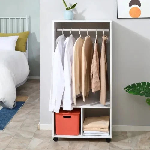 Unbranded Open Wardrobe Clothes Rail Bedroom Clothes Storage w/ Hanging Rod Shelves White - Wardrobe