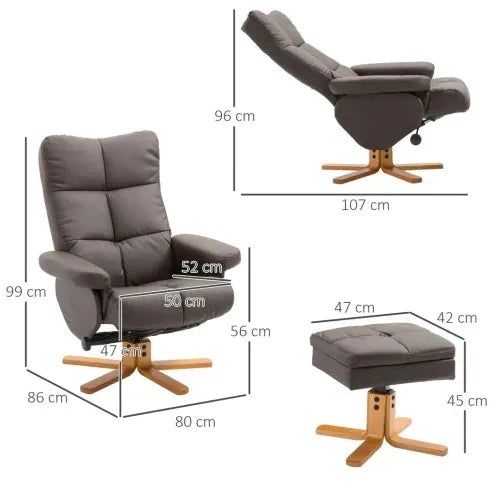 Faux Leather Recliner Chair with Ottoman Footrest Storage Space Brown by Unbranded