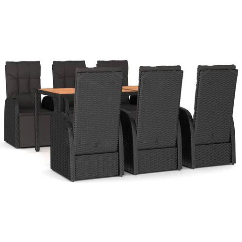 vidaXL 7 Piece Garden Dining Set Black Poly Rattan&Solid Wood Acacia - Garden Set