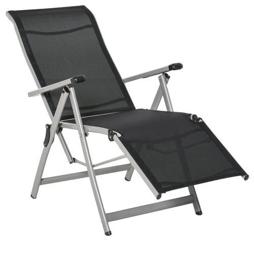 Outsunny Sun Lounger 10-Position Adjustable Folding Reclining Chairs with Footrest-Grey - Sun Lounger