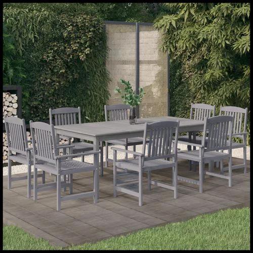 vidaXL 9 Piece Garden Dining Set Solid Wood Acacia Grey by vidaXL