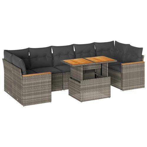 vidaXL vidaXL 7 Piece Garden Sofa Set with Cushions Grey Poly Rattan Acacia - Garden Sofa Sets