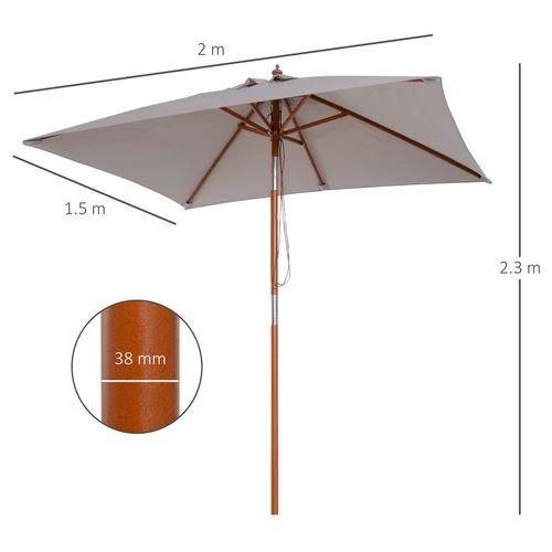 Outsunny Wooden Patio Umbrella Market Parasol Outdoor Sunshade Grey Outsunny - Parasol
