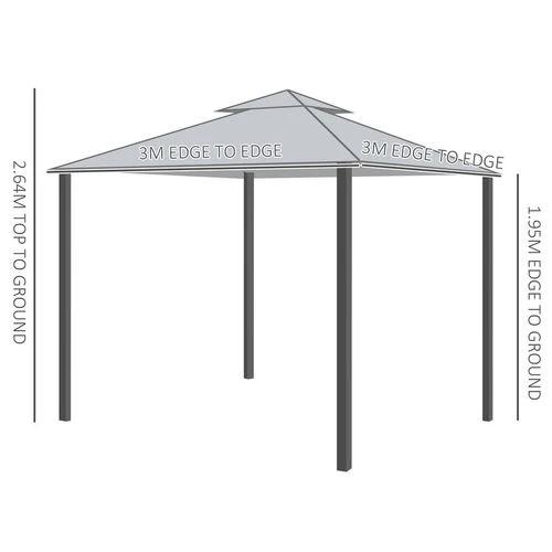 Outsunny 3x3(m) Outdoor Patio Gazebo Steel Canopy Tent Pavilion 2-Tier Roof Top - Gazebos