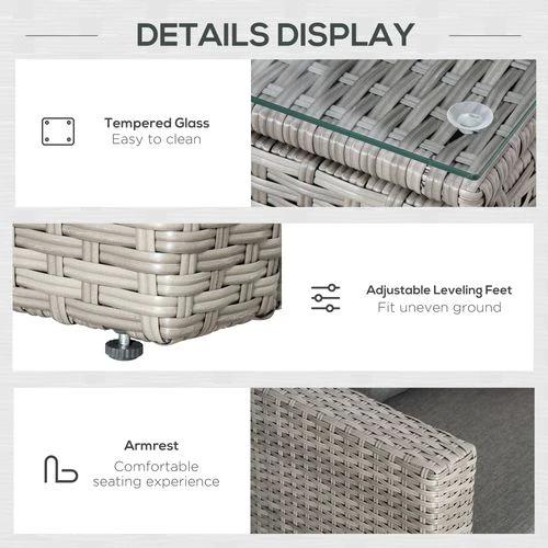 3 Pc PE Rattan Corner Sofa Set, w/ Tempered Glass Table-top & Soft Cushion Grey by Outsunny