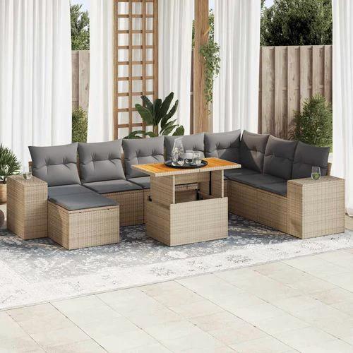 vidaXL 9 Piece Garden Sofa Set with Cushions Beige Poly Rattan Acacia by vidaXL
