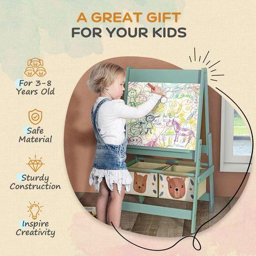 AIYAPLAY Kids Easel Compact Three In One Chalkboard Whiteboard Paper Roll Storage For Children Green by AIYAPLAY
