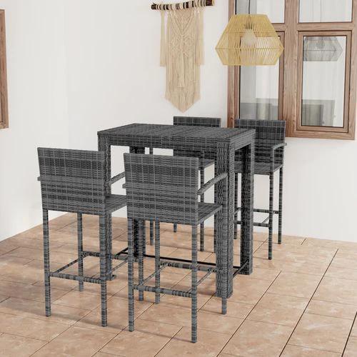 5 Piece Outdoor Bar Set with Armrest Poly Rattan Grey - Garden Set