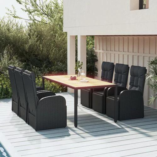 7 Piece Garden Dining Set Black Poly Rattan&Solid Wood Acacia by vidaXL