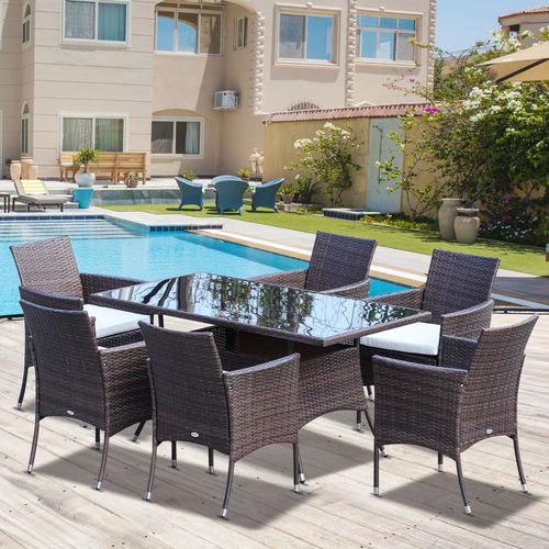 Outsunny 7Pc Rattan Garden Furniture Dining Set: 1 x Rectangular - Uncategorized Garden Set