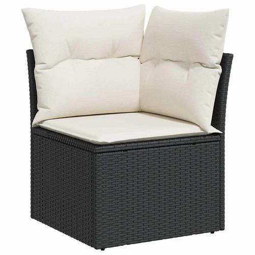 vidaXL vidaXL 7 Piece Garden Sofa Set with Cushions Black Poly Rattan Acacia - Garden Sofa Sets
