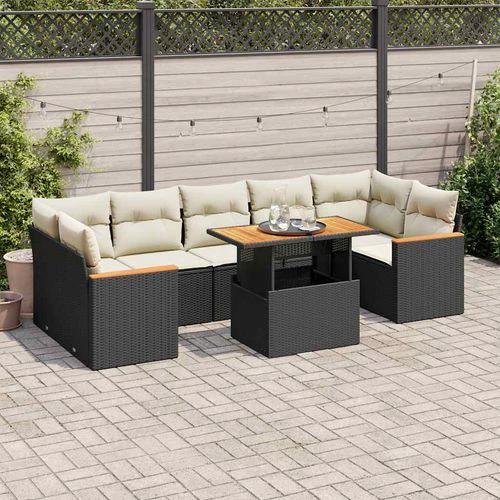 vidaXL vidaXL 7 Piece Garden Sofa Set with Cushions Black Poly Rattan Acacia - Garden Sofa Sets