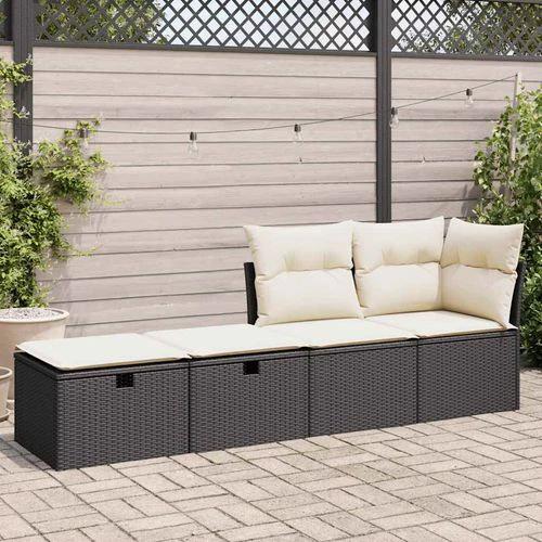 vidaXL vidaXL 2 Piece Garden Sofa Set with Cushions Black Poly Rattan Acacia - Garden Sofa Sets