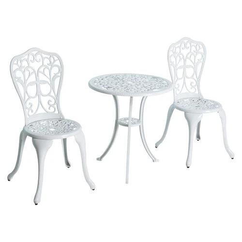 Outsunny Outsunny 3 Pieces Antique Garden Bistro Set for 2 with Umbrella Hole, White - Garden Set