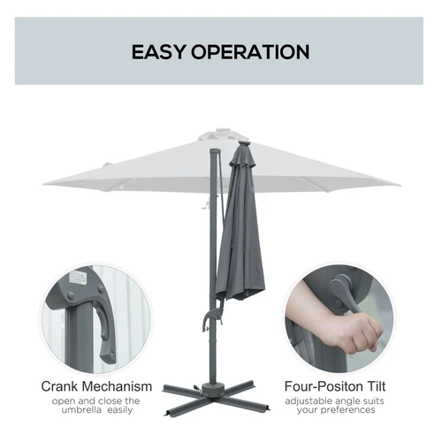 3m Cantilever Patio Umbrella with Solar Powered LED Lights for Outdoor Entertaining by Outsunny