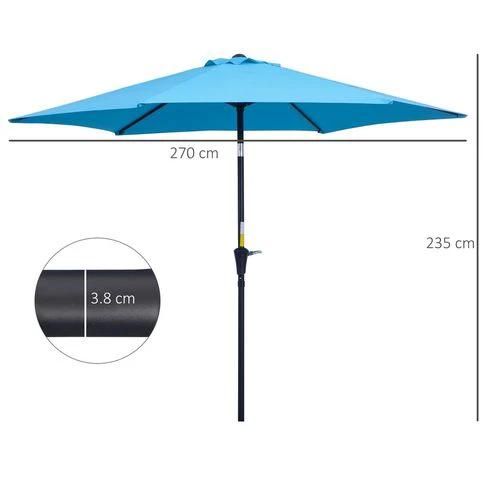 Unbranded Patio Umbrella Parasol Sun Shade Garden Aluminium Blue 2.7M Outsunny - Parasol