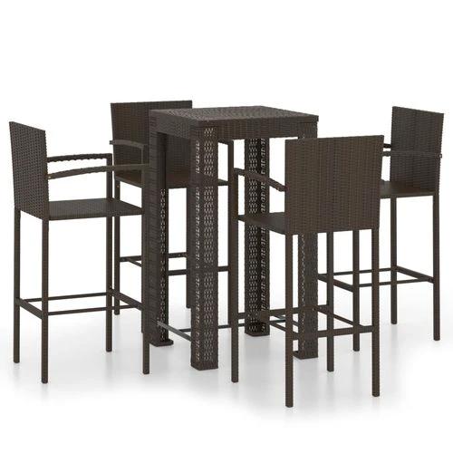 5 Piece Outdoor Bar Set with Armrest Poly Rattan Brown - Garden Set