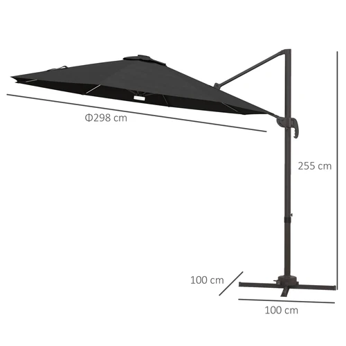 Outsunny 3 Meter LED Cantilever Parasol with Solar Lights and Adjustable Canopy for Outdoor Gardens and Patios by Outsunny