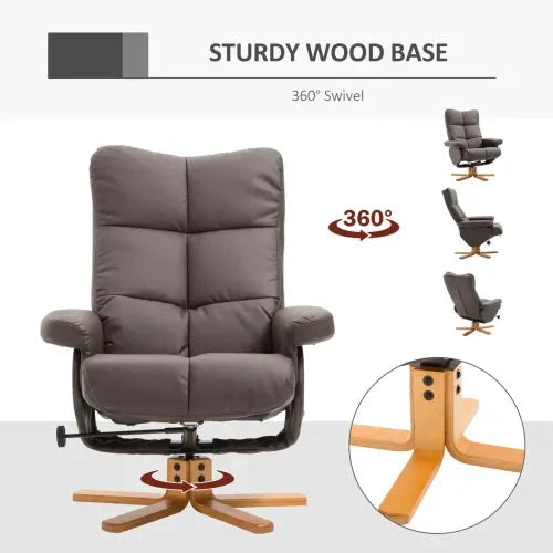 Faux Leather Recliner Chair with Ottoman Footrest Storage Space Brown by Unbranded