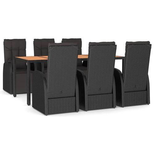 7 Piece Garden Dining Set Black Poly Rattan&Solid Wood Acacia by vidaXL