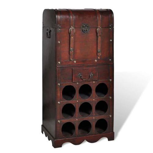 vidaXL Elegant Wooden Wine Rack for 9 Bottles with Storage Trunk and Drawer for Wine Enthusiasts - Wine Rack