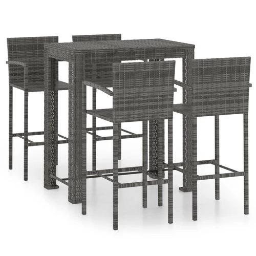 5 Piece Outdoor Bar Set with Armrest Poly Rattan Grey - Garden Set