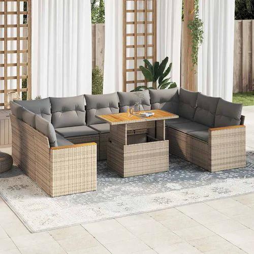 vidaXL 10 Piece Garden Sofa Set with Cushions Beige Poly Rattan Acacia by vidaXL
