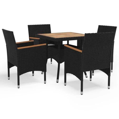 5 Piece Garden Dining Set Poly Rattan and Solid Wood Black by vidaXL