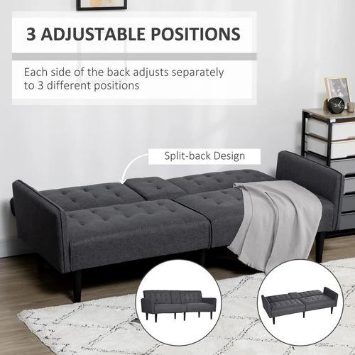HOMCOM Upholstered Sofa bed 3 Seater Home Theater Futon Recliner with Cupholders Grey - Sofa Bed