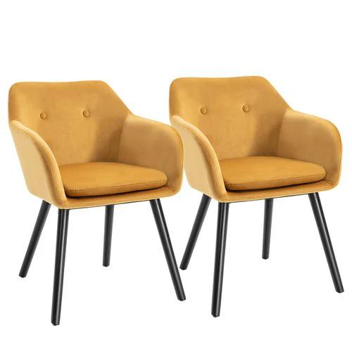 2 Pieces Modern Upholstered Fabric Bucket Seat Dining Room Armchairs - Yellow by HOMCOM