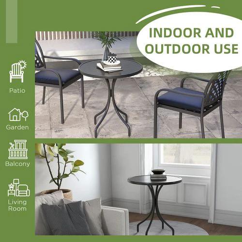 Outsunny Outsunny Round Garden Table Outdoor Side Table with Steel Frame Slat Top Black - Garden Table