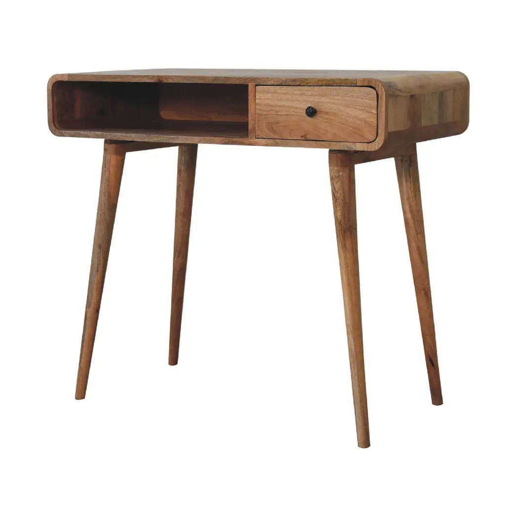 Artisan Furniture Artisan Furniture Solid Wood Curved Oak-ish Writing Desk, 1 Drawer, 1 Shelf, Brown - Desk