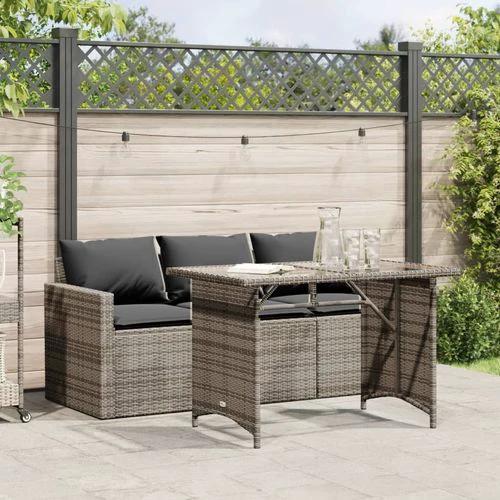 vidaXL 2 Piece Garden Dining Set with Cushions Grey Poly Rattan by vidaXL