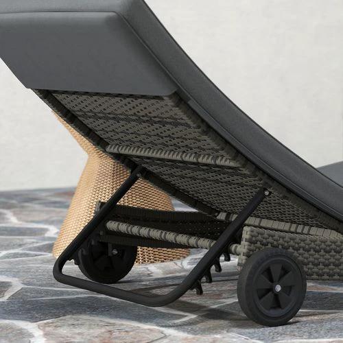 Outsunny Outdoor Rattan Sun Lounger with Reclining Back, Wheels, Dark Grey by Outsunny