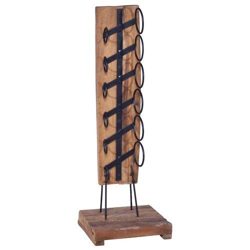 vidaXL Solid Teak Wood Wine Rack for 6 Bottles 35x35x100 cm with Iron Supports for Vintage Home Decor - Wine Rack