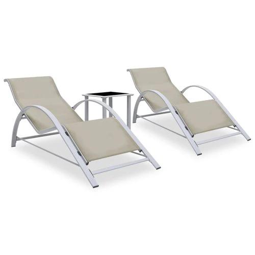 vidaXL Sun Loungers 2 pcs with Table Aluminium Cream - Sun Lounger
