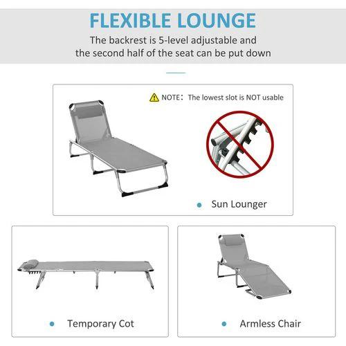 Outsunny Outsunny Folding Outdoor Reclining Sun Lounger Chair Aluminium Frame Light Grey - Sun Lounger