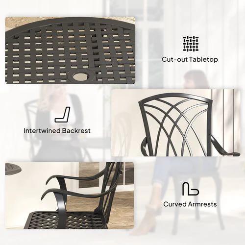 Outsunny Cast Aluminium 2-Seater Outdoor Garden Table & Chair Set Brown - Uncategorized Garden Set