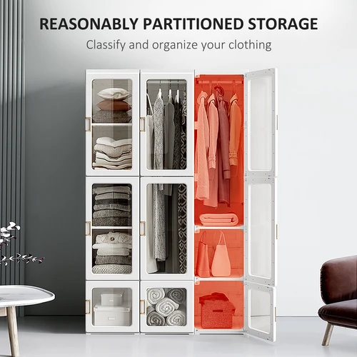 HOMCOM Portable Wardrobe 104x50x170cm Modular Storage with Clear Doors and Hanging Rods for Home Organization by HOMCOM