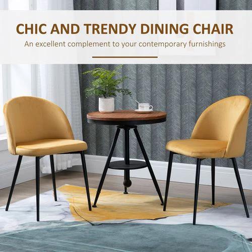 2 Pieces Modern Upholstered Fabric Bucket Seat Dining Chairs Living Room Yellow by HOMCOM
