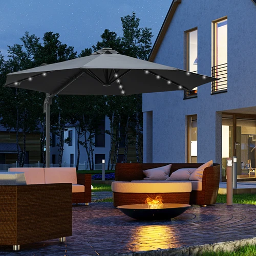 3m Cantilever Patio Umbrella with Solar Powered LED Lights for Outdoor Entertaining by Outsunny