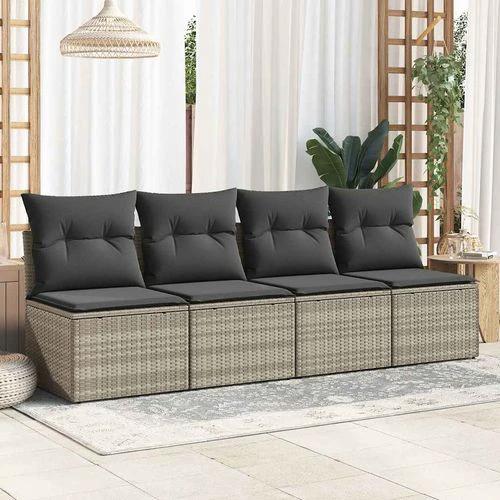 vidaXL 4 Piece Garden Sofa Set with Cushions Light Grey Poly Rattan Acacia by vidaXL