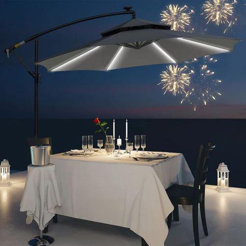 Outsunny 3(m) Cantilever Parasol Hanging Banana Umbrella w/ lights, Grey by Outsunny