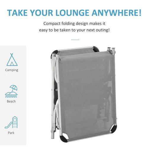 Outsunny Outsunny Folding Outdoor Reclining Sun Lounger Chair Aluminium Frame Light Grey - Sun Lounger
