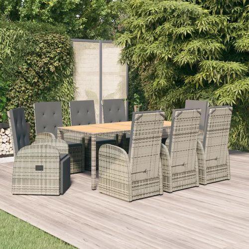9 Piece Garden Dining Set Grey Poly Rattan&Solid Wood Acacia by vidaXL
