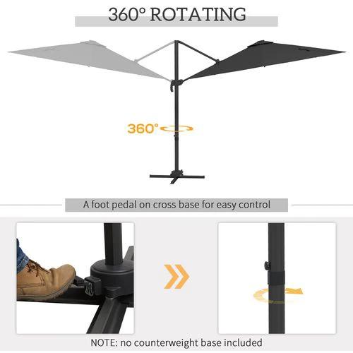 Outsunny Outsunny 3(m) Solar LED Cantilever Parasol Adjustable Garden Umbrella Dark Grey - Parasol