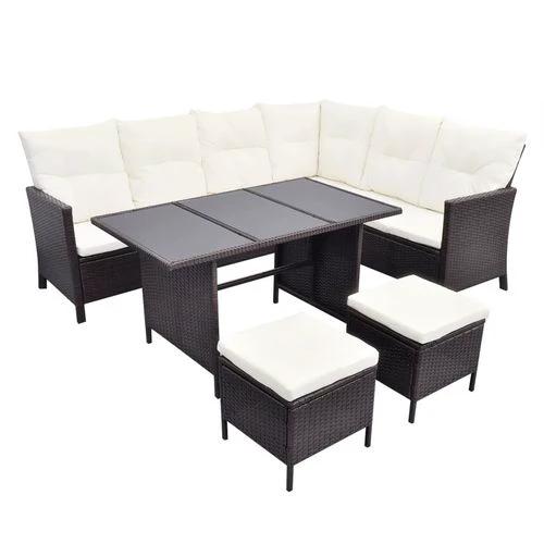 vidaXL 4 Piece Garden Lounge Set with Cushions Poly Rattan Brown - Garden Sofa Sets