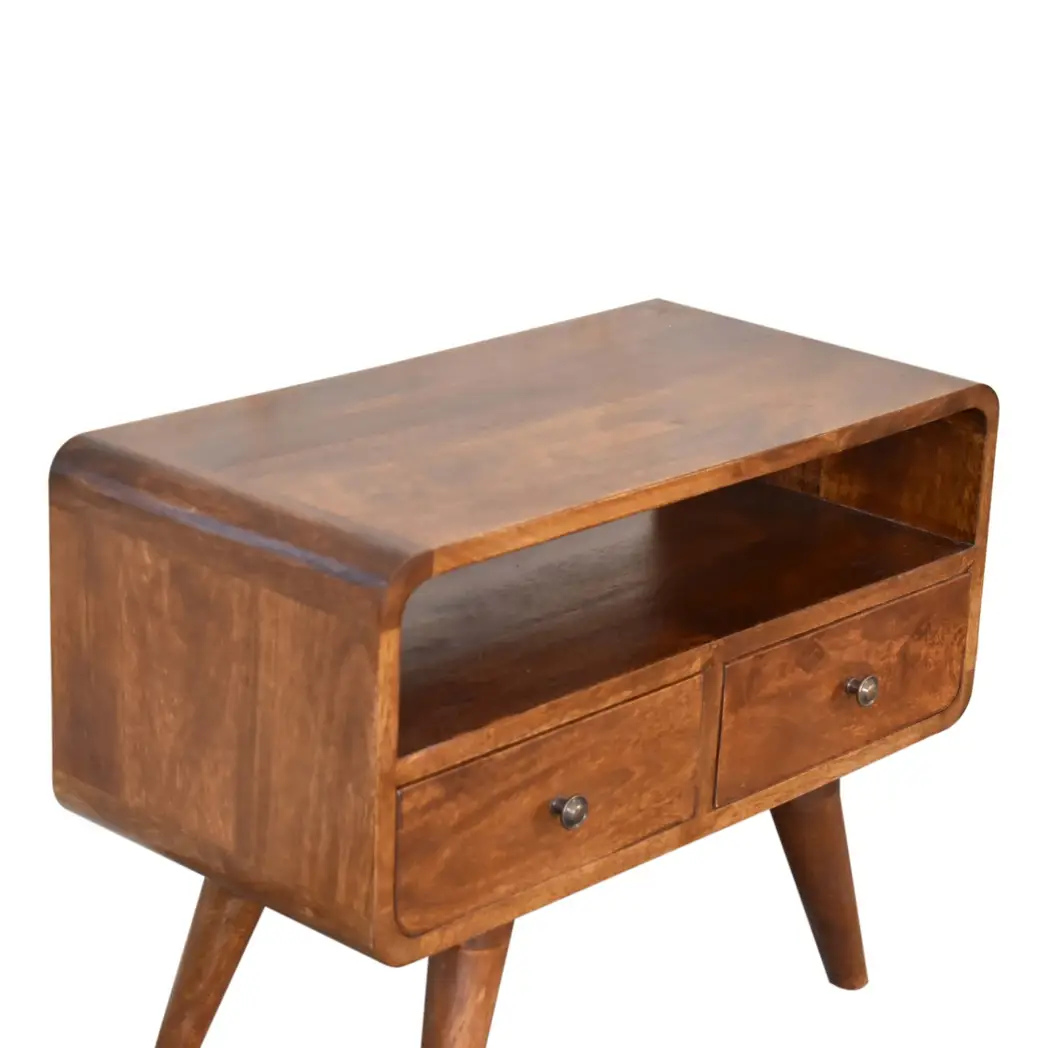 Artisan Furniture Artisan Furniture Solid Wood Mini Chestnut Curved Media Unit with 2 Drawers, Brown, 2Drawers - TV Unit