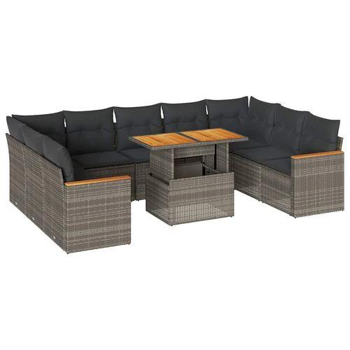 vidaXL vidaXL 10 Piece Garden Sofa Set with Cushions Grey Poly Rattan Acacia - Garden Sofa Sets