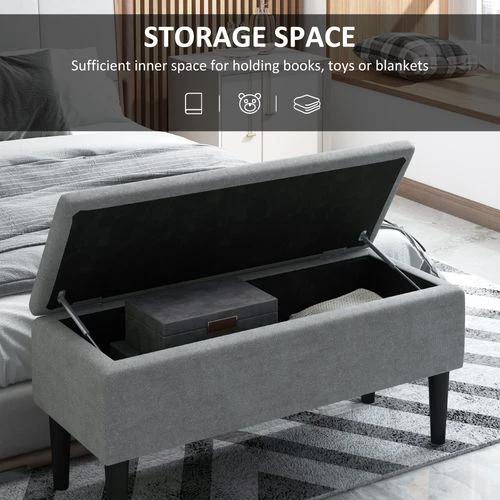 HOMCOM 15" Ottoman Storage Box with Wooden Legs and 47L Storage Capacity, Grey by HOMCOM